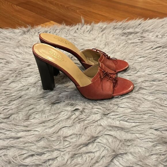 Gucci authentic blondie red and brown tie‎ slip on heel - Picture 5 of 12